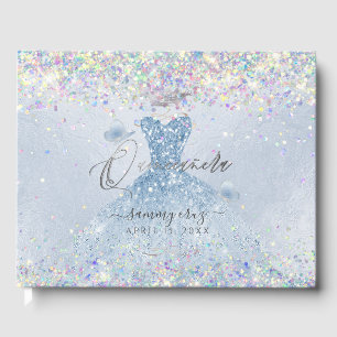 Quinceanera Holographic Confetti Dusty Blue Dress Gastenboek