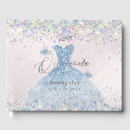 Quinceanera Holographic Confetti Dusty Blue Dress Gastenboek
