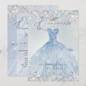 Quinceanera Holographic Confetti Dusty Blue Dress Kaart (Voorkant / Achterkant)