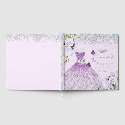 Quinceanera Holographic Confetti Dusty Paars Gastenboek (Volledig)