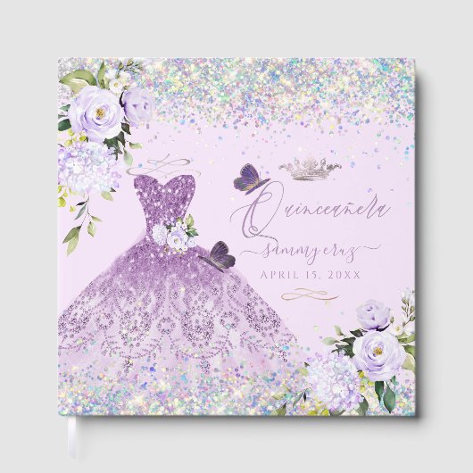 Quinceanera Holographic Confetti Dusty Paars Gastenboek (Voorkant)