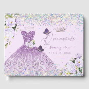 Quinceanera Holographic Confetti Dusty Paars Gastenboek