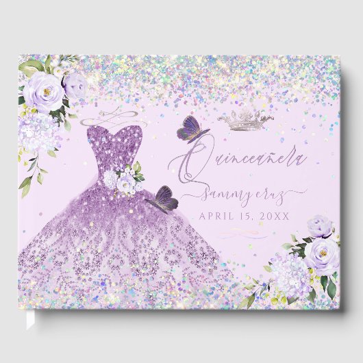 Quinceanera Holographic Confetti Dusty Paars Gastenboek (Voorkant)