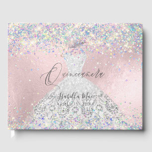Quinceanera Holographic Confetti White Silver Gastenboek