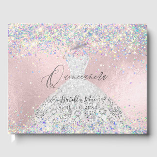 Quinceanera Holographic Confetti White Silver Gastenboek