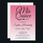 Quinceañera Hot Pink 15e verjaardag Kaart<br><div class="desc">Een moderne hot roze ombre design Quinceañera 15 verjaardag uitnodiging bevat de tekst "Mis Quince" in zwart chique handgeschreven script kalligrafie. Perfecte 15e verjaardagsfeestuitnodiging voor een stijlvolle Quinceañera,  perfect voor haar,  de fashionista die van modern patroon en stijl houdt. Exclusief voor u ontworpen door Happy Dolphin Studio.</div>