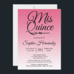 Quinceañera Hot Pink 15e verjaardag Kaart<br><div class="desc">Een moderne hot roze ombre design Quinceañera 15 verjaardag uitnodiging bevat de tekst "Mis Quince" in zwart chique handgeschreven script kalligrafie. Perfecte 15e verjaardagsfeestuitnodiging voor een stijlvolle Quinceañera,  perfect voor haar,  de fashionista die van modern patroon en stijl houdt. Exclusief voor u ontworpen door Happy Dolphin Studio.</div>
