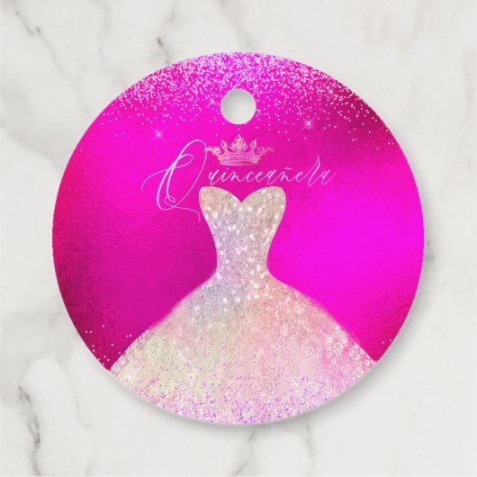 Quinceanera Hot Pink & Blush Sparkle Dress Princes Bedankjes Labels (Achterkant)