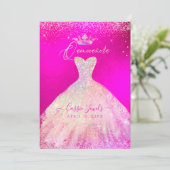 Quinceanera Hot Pink & Blush Sparkle Princess Dres Kaart (Staand voorkant)