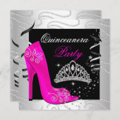 Quinceanera Hot Pink Diamond Black White Kaart (Voorkant / Achterkant)