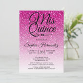 Quinceañera Hot Pink Glitter 15e verjaardag Kaart (Staand voorkant)