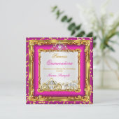 Quinceanera Hot Pink Gold Diamond Horriage Kaart (Staand voorkant)