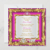Quinceanera Hot Pink Gold Diamond Horriage Kaart (Achterkant)