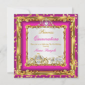 Quinceanera Hot Pink Gold Diamond Horriage Kaart (Voorkant)