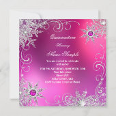 Quinceanera Hot Pink Pearl Silver Winter Snowflake Kaart (Achterkant)