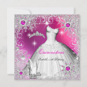 Quinceanera Hot Pink Pearl Silver Winter Snowflake Kaart (Voorkant)