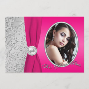 Quinceanera Hot-roze en zilver Foto Kaart