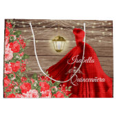 Quinceanera - Hout en Rode Bloemen Groot Cadeauzakje (Achterkant)