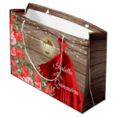 Quinceanera - Hout en Rode Bloemen Groot Cadeauzakje (Achterkant Gekanteld)
