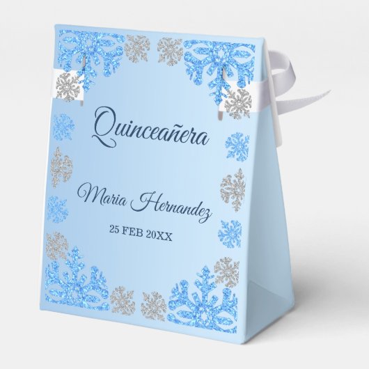 Quinceañera IJsblauw Zilver Winter Sneeuwvlok Bedankdoosjes (Achterkant)