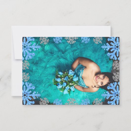 Quinceañera IJsblauw Zilver Winter Sneeuwvlok Bedankkaart (Achterkant)