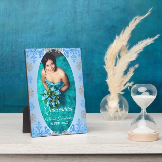 Quinceañera IJsblauw Zilver Winter Sneeuwvlok Fotoplaat (Zijkant)