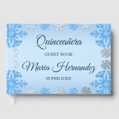 Quinceañera IJsblauw Zilver Winter Sneeuwvlok Gastenboek (Voorkant)