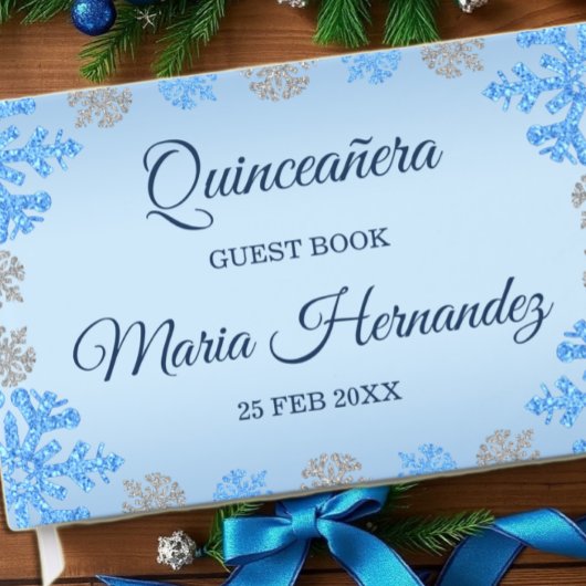 Quinceañera IJsblauw Zilver Winter Sneeuwvlok Gastenboek