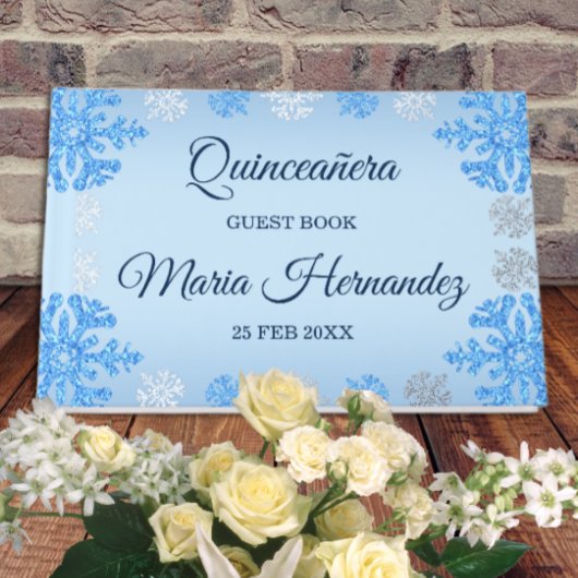 Quinceañera IJsblauw Zilver Winter Sneeuwvlok Gastenboek