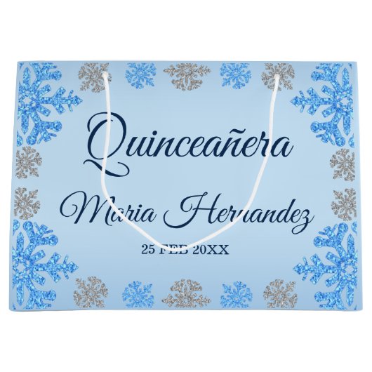Quinceañera IJsblauw Zilver Winter Sneeuwvlok Groot Cadeauzakje (Voorkant)