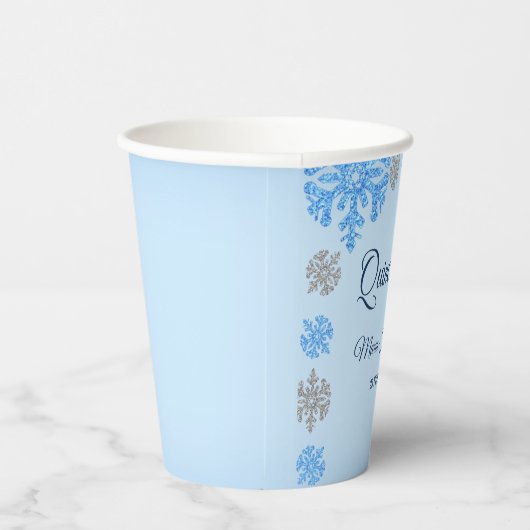 Quinceañera IJsblauw Zilver Winter Sneeuwvlok Papieren Bekers (Rechts)
