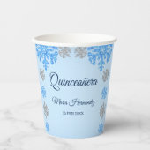 Quinceañera IJsblauw Zilver Winter Sneeuwvlok Papieren Bekers (Voorkant)