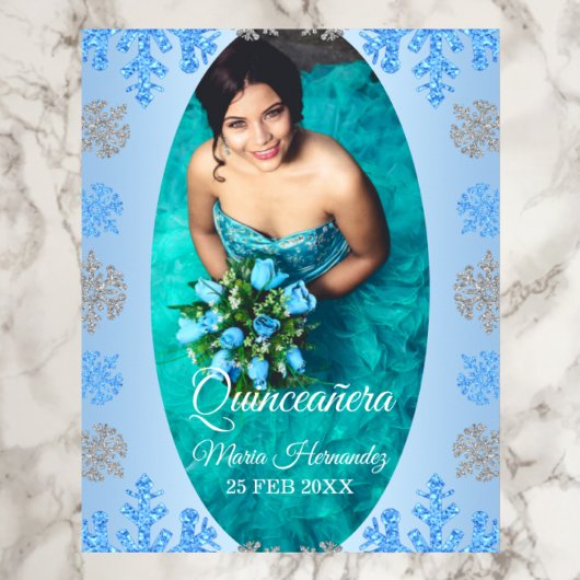 Quinceañera IJsblauw Zilver Winter Sneeuwvlok Poster