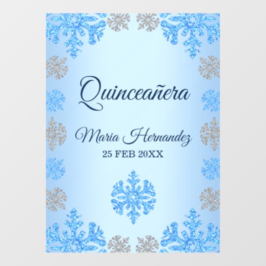 Quinceañera IJsblauw Zilver Winter Sneeuwvlok Raamsticker (Vel)