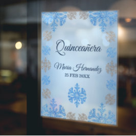 Quinceañera IJsblauw Zilver Winter Sneeuwvlok Raamsticker