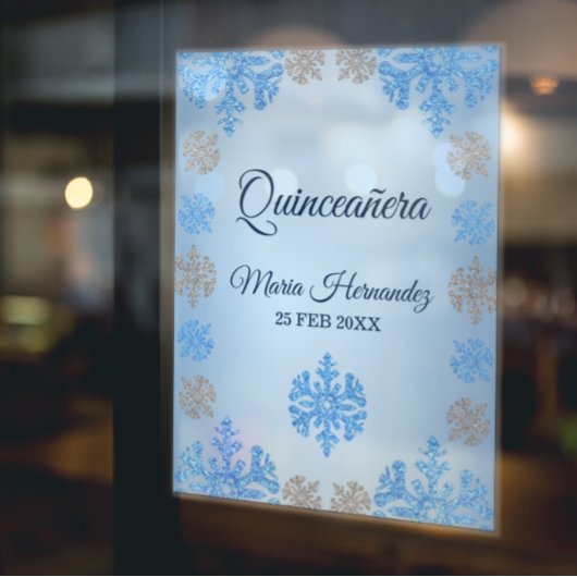 Quinceañera IJsblauw Zilver Winter Sneeuwvlok Raamsticker