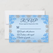 Quinceañera IJsblauw Zilver Winter Sneeuwvlok RSVP Kaartje (Voorkant)
