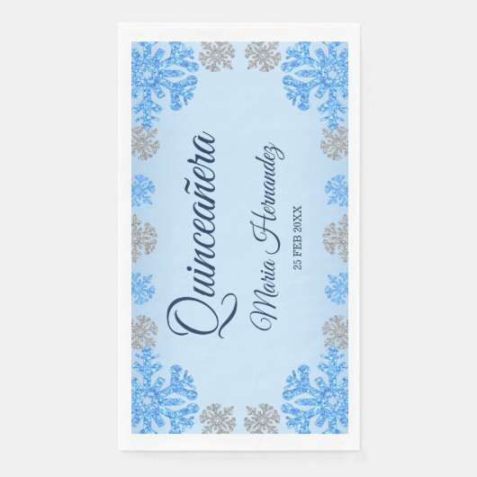 Quinceañera IJsblauw Zilver Winter Sneeuwvlok Servet (Voorkant)