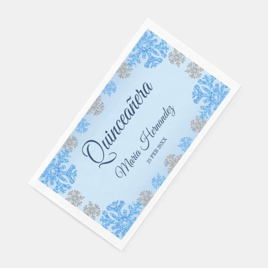 Quinceañera IJsblauw Zilver Winter Sneeuwvlok Servet (Hoek)