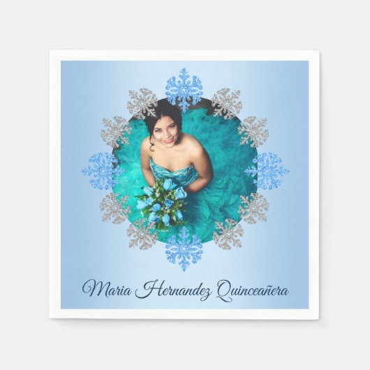 Quinceañera IJsblauw Zilver Winter Sneeuwvlok Servet (Voorkant)