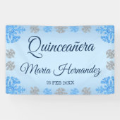 Quinceañera IJsblauw Zilver Winter Sneeuwvlok Spandoek (Horizontaal)