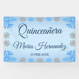 Quinceañera IJsblauw Zilver Winter Sneeuwvlok Spandoek