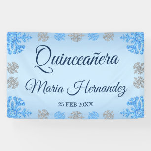 Quinceañera IJsblauw Zilver Winter Sneeuwvlok Spandoek