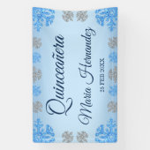 Quinceañera IJsblauw Zilver Winter Sneeuwvlok Spandoek (Verticaal)
