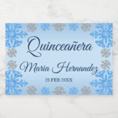 Quinceañera IJsblauw Zilver Winter Sneeuwvlok Sparkling Wijnetiket (Enkel label)