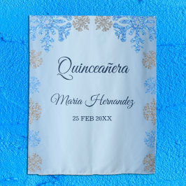 Quinceañera IJsblauw Zilver Winter Sneeuwvlok Wandkleed