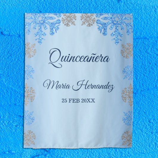 Quinceañera IJsblauw Zilver Winter Sneeuwvlok Wandkleed