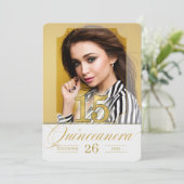 Quinceanera in Gold English Language met Foto Kaart (Staand voorkant)