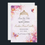 Quinceañera in waterverf met vlinders save the date<br><div class="desc">Quinceañera in waterverf met vlinders Sla de datumkaart op</div>