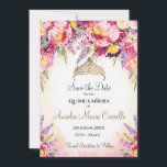 Quinceañera in waterverf save the date<br><div class="desc">Quinceañera in waterverf bloemen Bewaar de datumkaart</div>